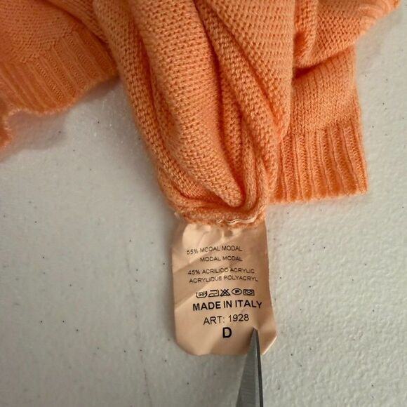 Made In Italy Sweater Women's Orange V-Neck Slouchy Dolman Pullover Knit - Picture 8 of 9